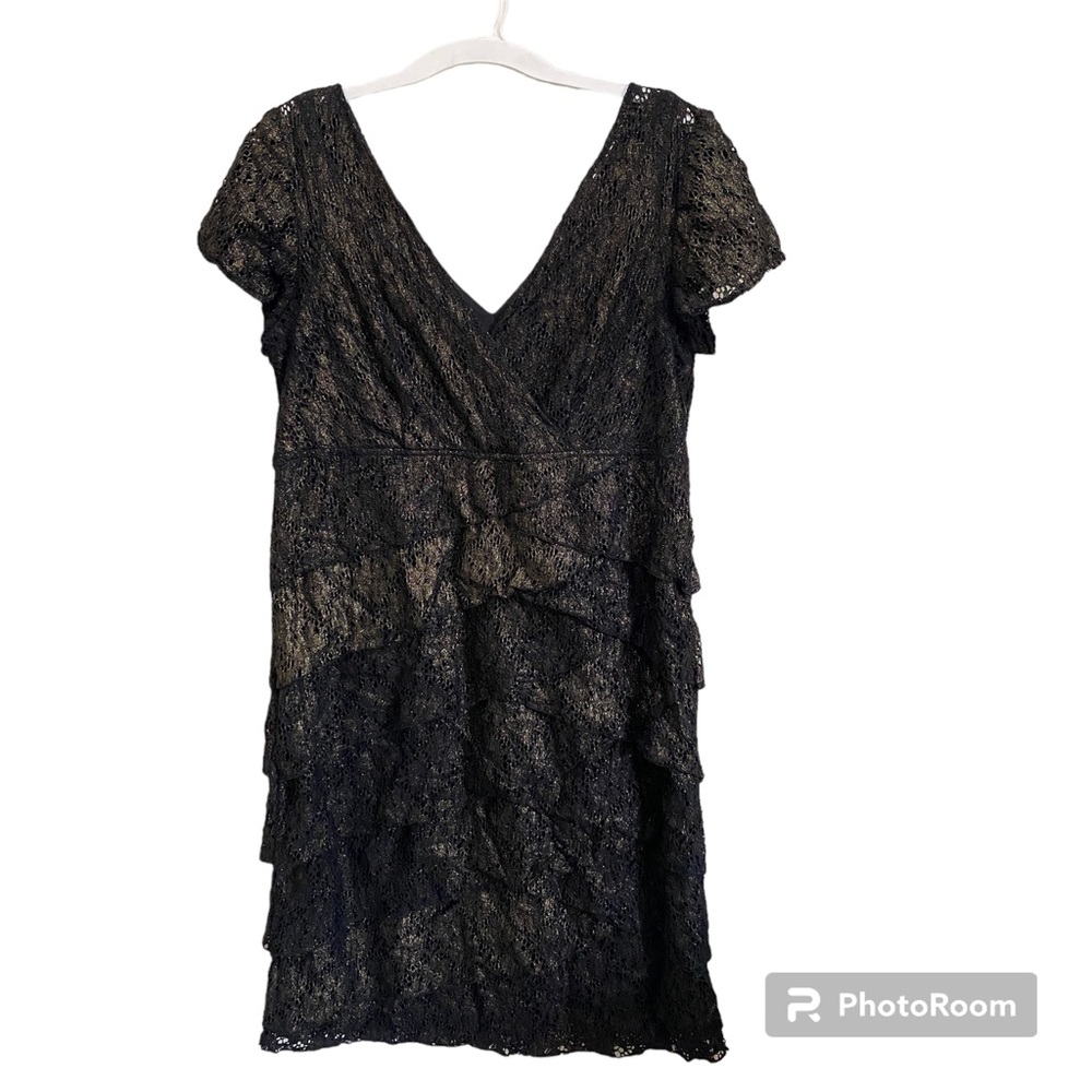 Plus size 16w cocktail dress black with gold foil